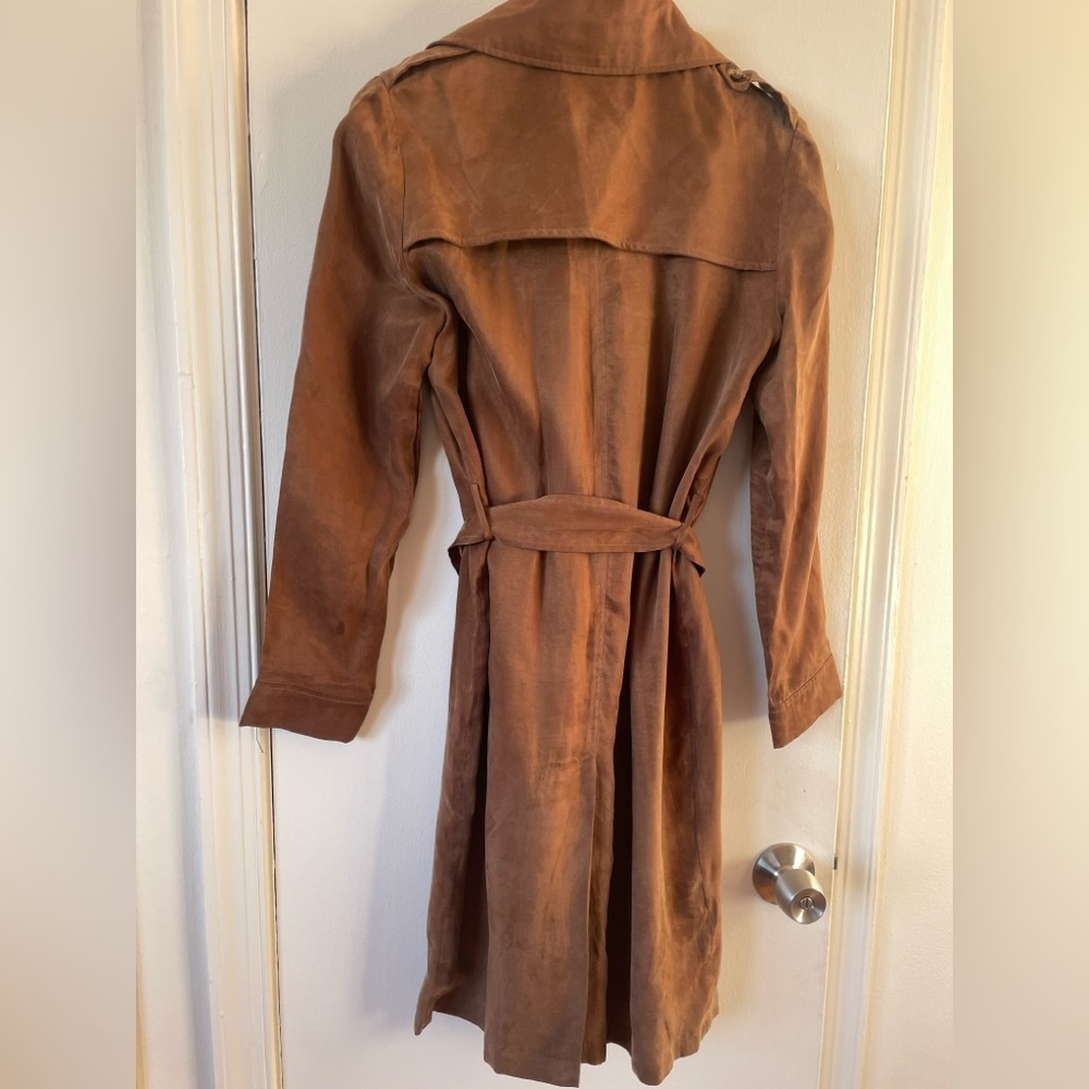 Anthropologie Moth Lightweight Flowy Brown Carrie Trench Coat Cupro Small S - Picture 8 of 11